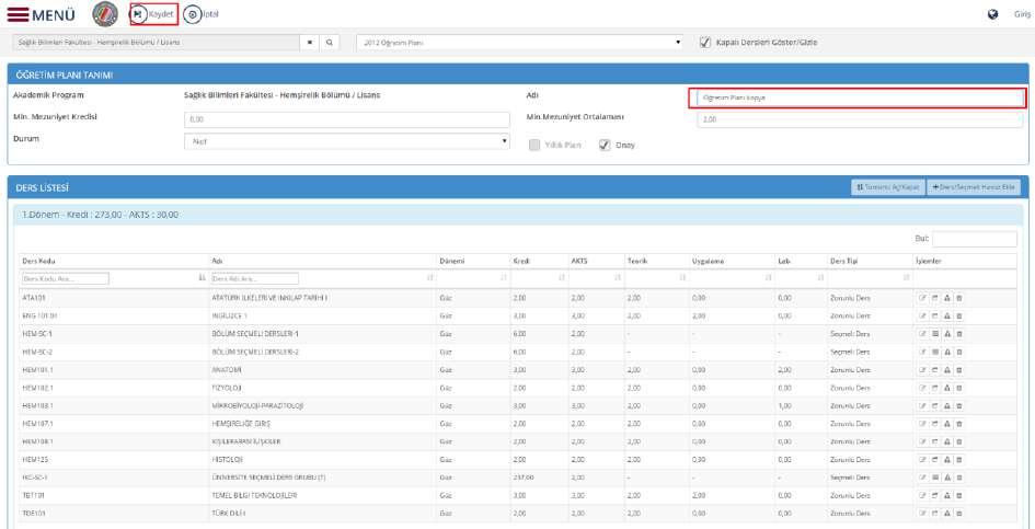 kopyalanabilmektedir. Bu şekilde tekrar ders oluşturma aşamalarına gerek kalmamaktadır.