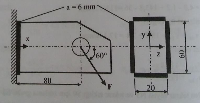 59 Soru 8: Şekilde görülen dikdörtgen kesitli ve St37 malzemeden imal edilmiş bir makina parçası, çepeçevre a = 6 mm kaynak kalınlığında, gövdeye 1. kalite kaynak dikişi ile kaynak edilmiştir.