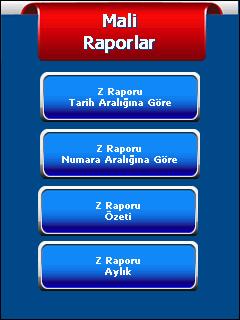 1. Mali Raporlar Bu menüye Yönetici İşlemleri/Raporlar/Mali Raporlar yolu izlenerek ulaşılabilir. 9.2.1.1.1. Z Raporu Tarih Aralığına Göre Bu menüye Yönetici İşlemleri/Raporlar/Mali Raporlar/Z Raporu Tarih Aralığına Göre yolu izlenerek ulaşılabilir.