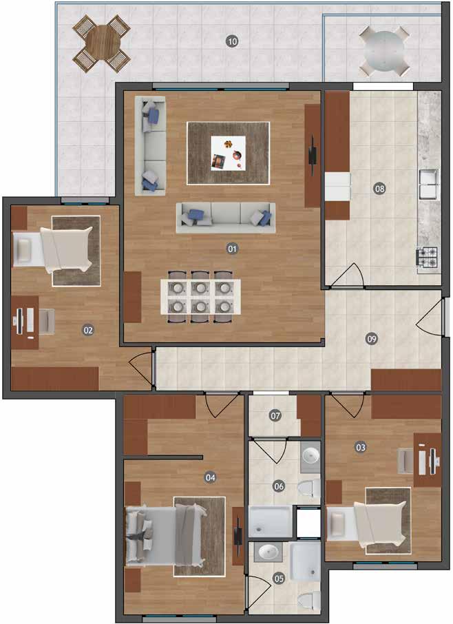 1- Salon 30, 65 m 2 2- Yatak Odası 12, 50 m 2 5 6 7 4 3 2 1- Salon 27, 50 m 2 2- Yatak Odası 11, 70 m 2 3- Yatak Odası 12, 00 m 2 3- Yatak Odası 9, 40 m 2 4- Ebeveyn Yatak Odası 16, 35 m 2 5- Ebeveyn