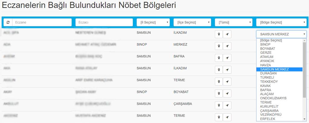 3.) Eczaneleri Nöbet Bölgesine Ekleme Sol menüde bulunan ulaşabilirsiniz.