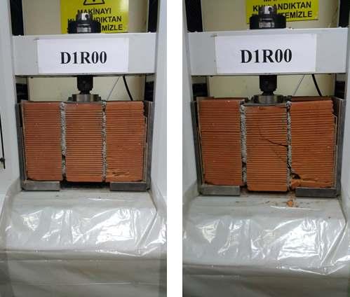 D1R00 grubuna ait numunelerin deney öncesi ve sonrasındaki durumu Her gruba ait üç numune olması sebebiyle D1R00-1, D1R00-2 ve D1R00-3 şeklinde