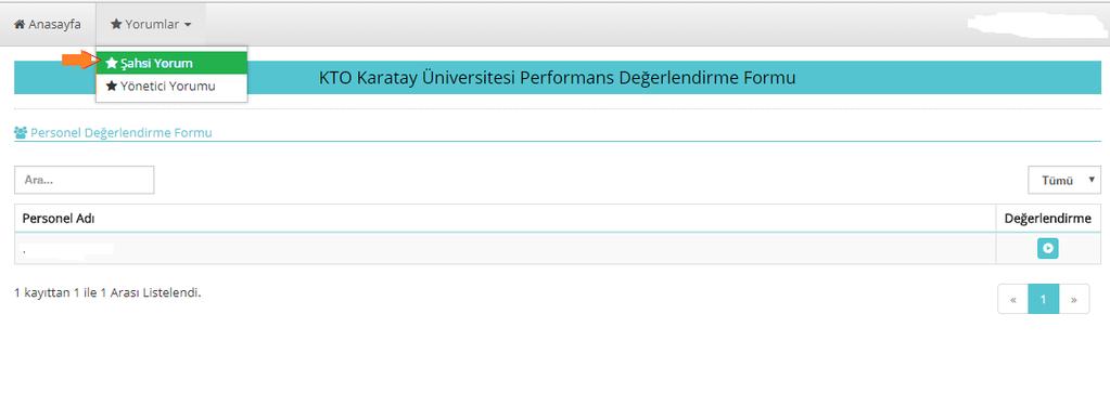 Yorumlar bölümünden Şahsi Yorum kısmına girilir.