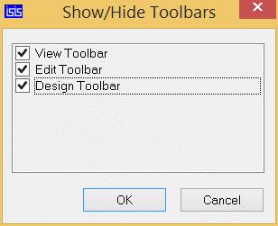 Şekil 2-2: Araç çubuklarının ekranda görüntülenmesi Şekil 2.2'de bu işlemin yapılması sonucu karşımıza gelen Show/Hide Toolbars penceresi görülmektedir.