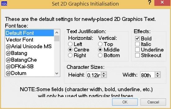 Set 2D Graphics Defaults: 2D grafiklere ilişkin yazıların font, konum ve ebat ayarlarının yapılmasını sağlar. Bu seçenek çalştırıldığında karşımıza şekil 2.
