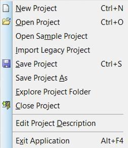 1.4.1 File Menüsü Yeni bir proje dosyası oluşturma, daha önceden oluşturulan bir proje dosyasını çağırma, projeyi kaydetme, vb. gibi işlemler bu menü altında bulunan seçenekler aracılığı ile yapılır.