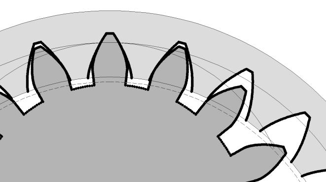 Modül m=3mm, takım diş sayısı T c =25, çark diş sayısı T g =60, kavrama açısı =20, ve takım uç eğrilik yarıçapı =0,25m olarak alınmıştır. Çarka uygulanan profil kaydırma faktörü x 2 =2,54 dir.