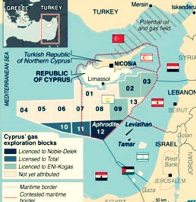 Türkiye Petrol ve Gaz arama çalışmalarında KKTC nin izni olmadan çalışma yapılmasına müsaade etmemektedir ve Türk Savaş gemileri fiziksel olarak Yunan uyruklu kıbrıslıların direkt olarak arama tarama