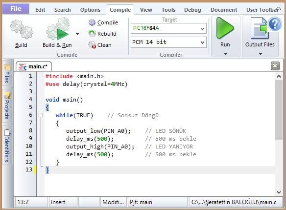 Şekil 1.7: PIC16F84A devresi Resim 1.8: C diliyle yazılan pic programı Resim 1.