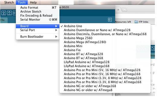 Resim 1.11: Arduino Uno kartını seçme Arduino Uno üzerindeki ATmega328 e önceden bir bootloader yüklenmiştir.