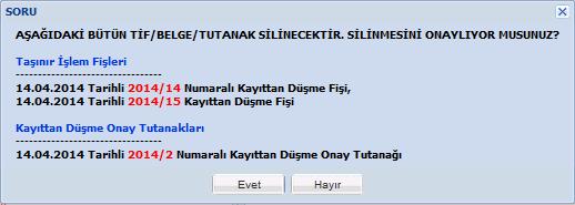 Sorgu ekranının yorumlanması ve silme işlemi: İlk bakılması gereken şey durum işaretlerinin silinebilir olup olmadığıdır.