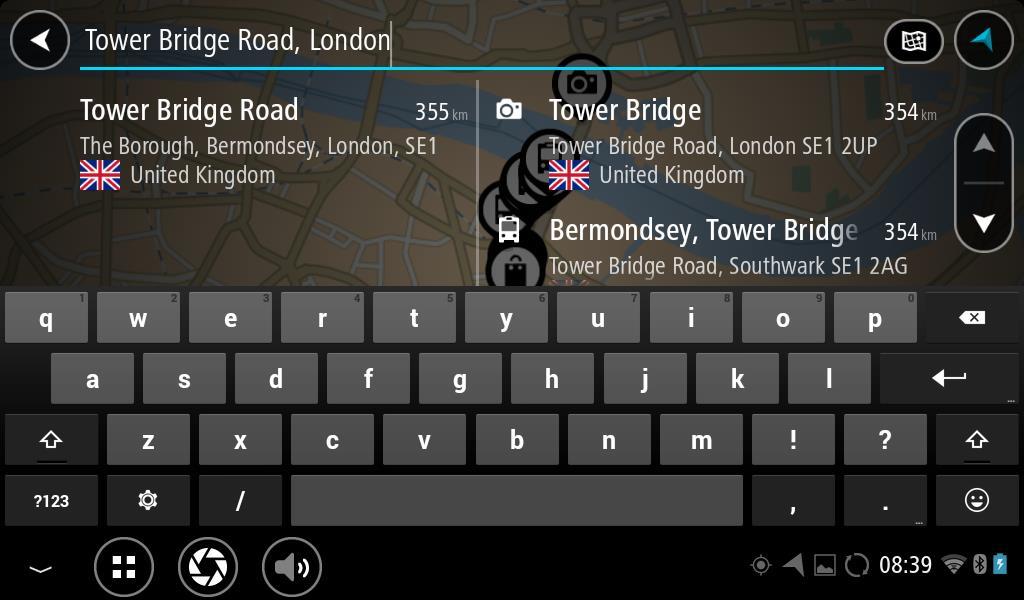 4. Navigasyon öğesini seçin. Navigasyon uygulaması başlar ve arama ekranı, klavyeyi görüntüleyerek açılır.