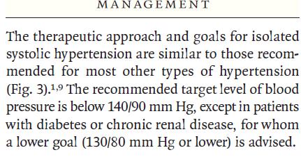 Yaşlılardaki izole sistolik hipertansiyonda tedavide hedef kan basıncı hipertansiyonun diğer tiplerine
