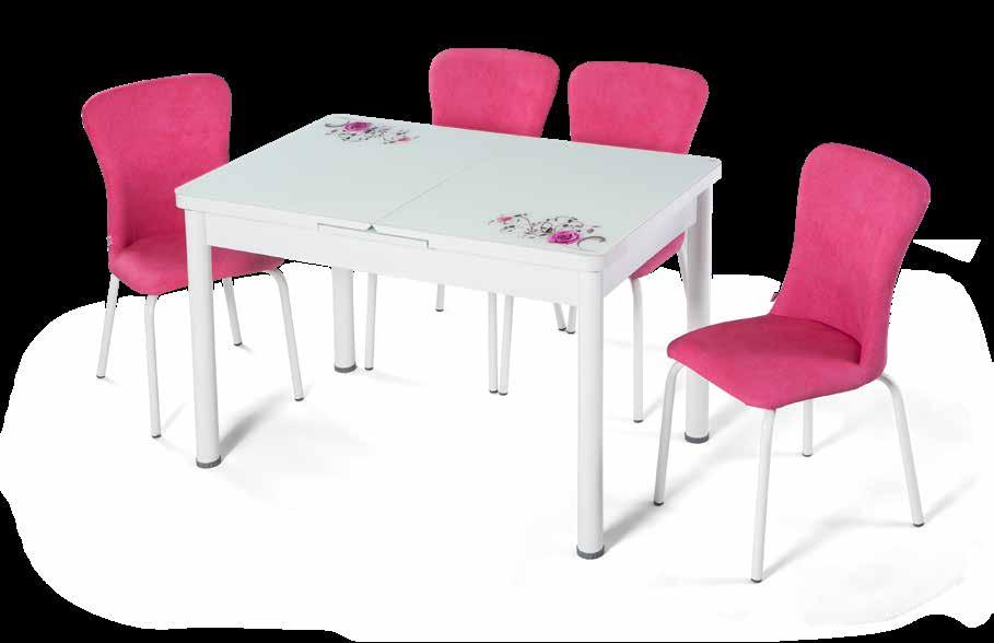 EN 945 PEMBE GÜLLÜ TAKIM / GLAZED PINK ROSE SET MASA - TABLE / Temperli Cam Tempered Glass - Kolay