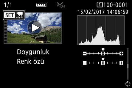 Kayıttan Yürütme Sırasında Bilgi Ekranı Canon Log ile bir video çekimini kayıttan yürütürseniz ve "Ayrıntılı bilgi" (EOS 5D Mark IV Talimat Kılavuzu'nda sayfa 398'e göz atın) görüntülenirse,