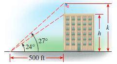 Binanın yüksekliği, Örnek 4'te ağacın yüksekliğini bulduğumuz şekilde bulunur. ŞEKİL 11 h tan 24 Tanjantın tanımından 500 h 500 tan 24 500 ile çarp h 500 0.