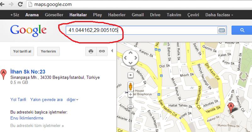 17.01.2013 01 04.08.2015 4-15 SYS.001 T 011 Bu noktanın koordinatı, X: 41,044162 ve Y:29,005105 dir.