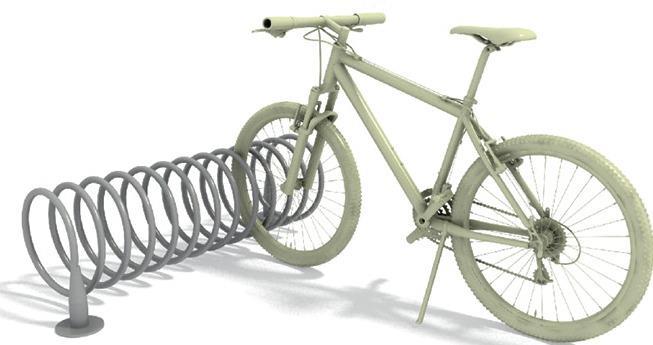 Şekil 40: Bisiklet parkı detayı. Ø32 X 1.5 mm boru profil 45 cm çapında boğum araları 19 cm olacak şekilde helezon bükülerek ana gövde oluşturulacaktır.