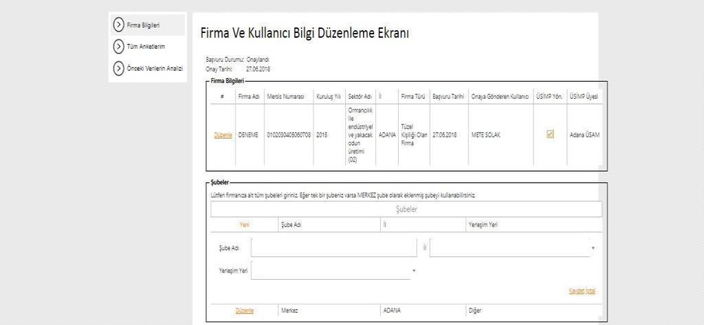 ÜSİMP İNOVASYON KARNESİ ÜYELİK GİRİŞİ VE KULLANIMI-10 Şube bilgilerinizde Yeni