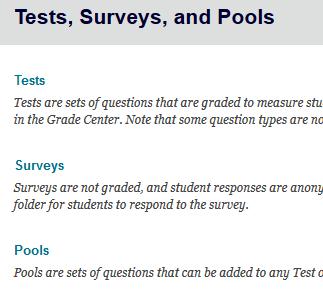 Açılan menüden Tests, Surveys and Pools sekmesine tıklayınız.