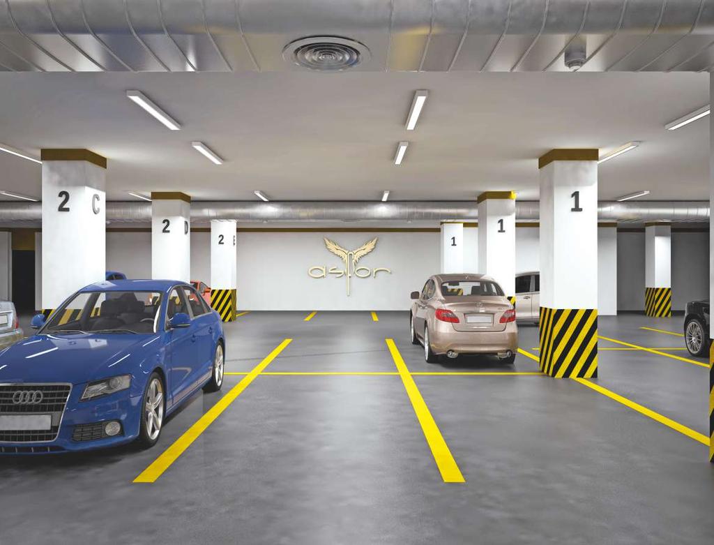 Geniş ve güvenli otopark Asfor Kartal'da, Kuleninaltında3000m2kapalıotoparkalanısizleriçinayrıldı.