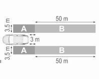Algılama bölgeleri Sistem sensörleri aracın her iki yanına paralel yaklaşık 3,5 metrelik bölgeyi, kör bölge alarmı tarafında arkaya doğru yakl. 3 metre ve (A) ve yak.