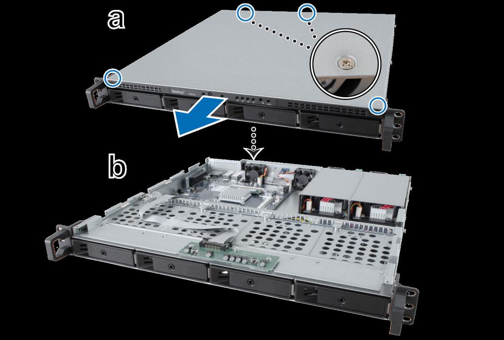 RackStation üzerine bir RAM Modülü Ekleyin İsteğe bağlı Synology RAM modülü RackStation bellek genişletmesi için tasarlanmıştır.