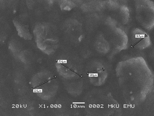 4.BULGULAR VE TARTIŞMA 4.3.3. Parafin-Nano Kompozitlerinin SEM Analizleri Şekil 4.11 de ise parafin nano magnetit kompozitinin 1000 kez büyütülmüş SEM görüntüsü verilmiştir.