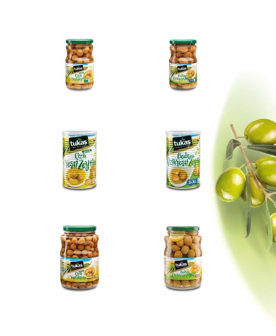 Green Olives - Yeşil Zeytinler Edremit Çizik Yeşil Zeytin (231-260) Edremit Scratched Green Olives (231-260 pcs/kg) Süzme Ağırlık/Drained Weight: 400 g Net Ağırlık/Net Weight: 720 g (720cc) Ürün