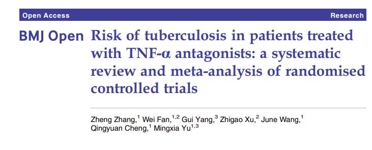 29 Randomize Kontrollü Çalışma, 2017 TNF-α antagonisti kullanan 7912 hastadan 45 inde tbc (%0.57) 3967 kişilik kontrol grubunda 3 tbc (%0.07) OR : 1.94 (95% CI 1.