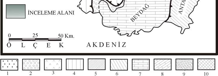 formasyonu (Alt Oligosen jips-dolomitik kireçtaşı içerikli) Kızılyer formation (Lower Oligocene gypsium-dolomitic limestone bearing), 4-Likya Napları (Lycan