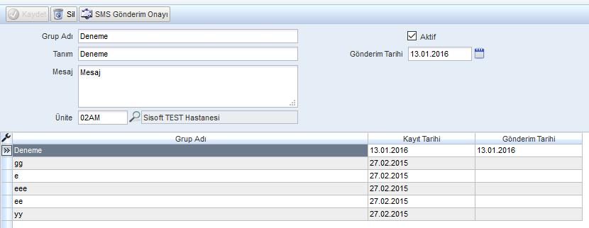 Görsel 12 - Hasta SMS Gönderim Hasta seçimi için hasta seçim bölümü içindeki tüm alanların doldurulmasına gerek yoktur.