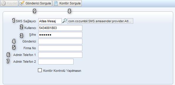 Sayfa No : 8 / 35 Görsel 7 SMS Ayarları 1. SMS sağlayıcı: Sistemde birçok SMS sağlayıcı bulunmaktadır. Arama görseline tıklanarak sağlayıcılardan birisi seçilebilir.