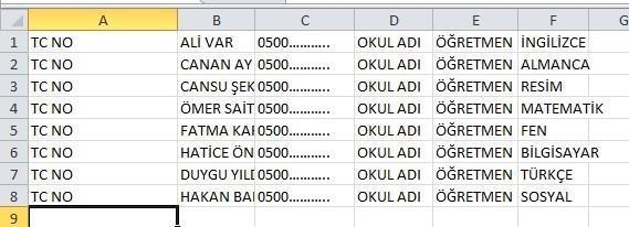 TOPLU BİLGİ İŞLEME tabı altında bulunan ÖĞRETMEN BİLGİLERİ ALMA