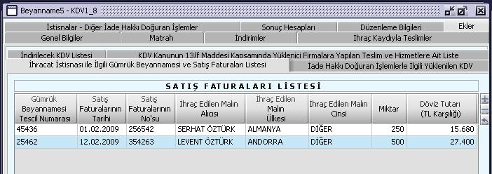 Veriler kullanıcı tarafından doldurulur. Toplam Đndirilecek KDV, Hesaplanan KDV alanlarının toplamıdır ve program tarafından hesaplanır.