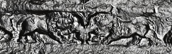 Merkezde karşılıklı duran iki aslanın 32 arasında krater görülür (Fig. 14). Buna benzer kompozisyon Roma Dönemi Pisidia lahdinden tanınır 33.