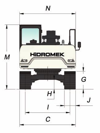 340 mm F - Üst Şase Zemin Boşluğu 940 mm G - Palet Yüksekliği 800 mm H - Minimum Zemin Boşluğu 430 mm I - Palet Eksenleri Arası Mesafe 1.