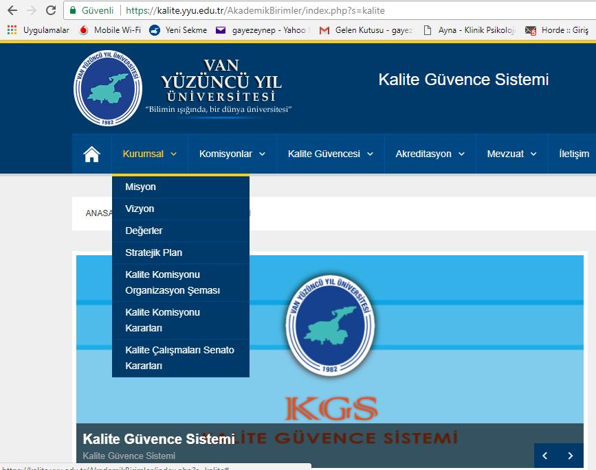 Kalite web sayfası tanıtımı kalite.yyu.edu.