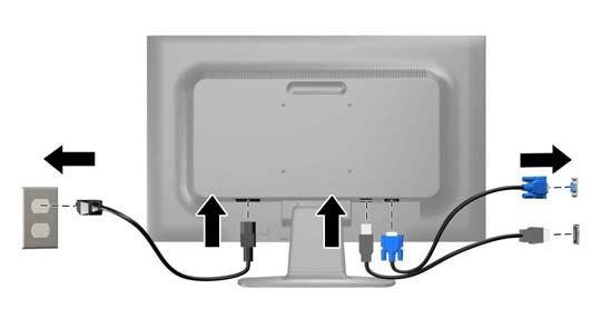 5. Güç kablosunun bir ucunu monitörün arkasındaki AC güç konektörüne, diğer ucunu da elektrik prizine takın. UYARI!