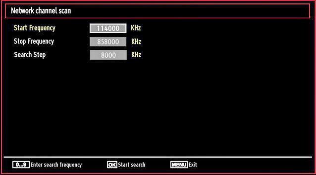 If you start Digital Cable scan process, the following screen will be displayed. You can select frequency ranges from this screen. For highlighting lines you see, use or button.