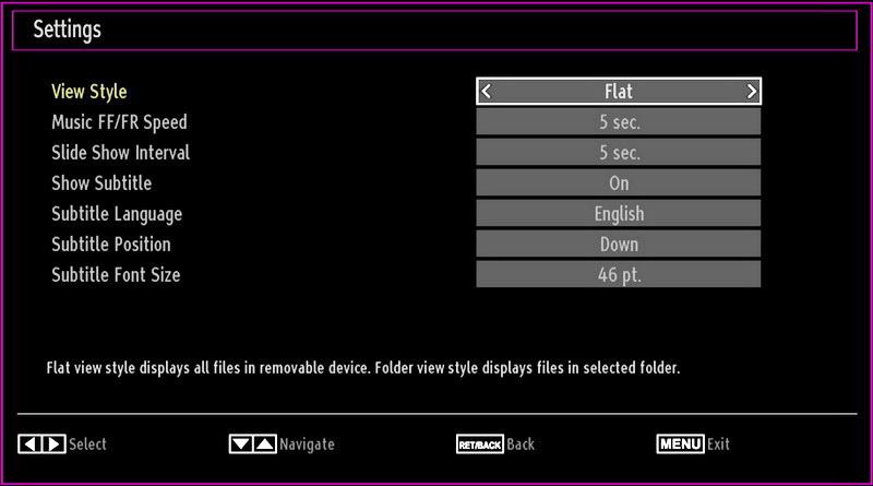 If you start the playback with the OK button and activate the symbol, the same music or video file will be played in a loop (repeat function).