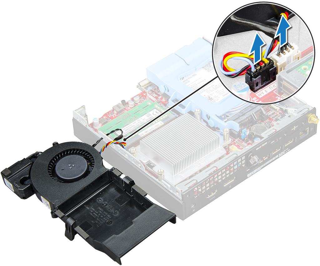 Sistem fanını Takma 1 Hoparlör kablosunu ve sistem fanı kablosunu sistem kartı üzerindeki konnektörlere bağlayın.