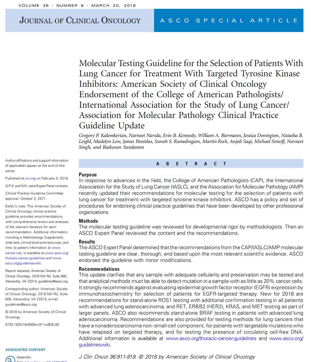 Guideline from the College of American Pathologists, the International