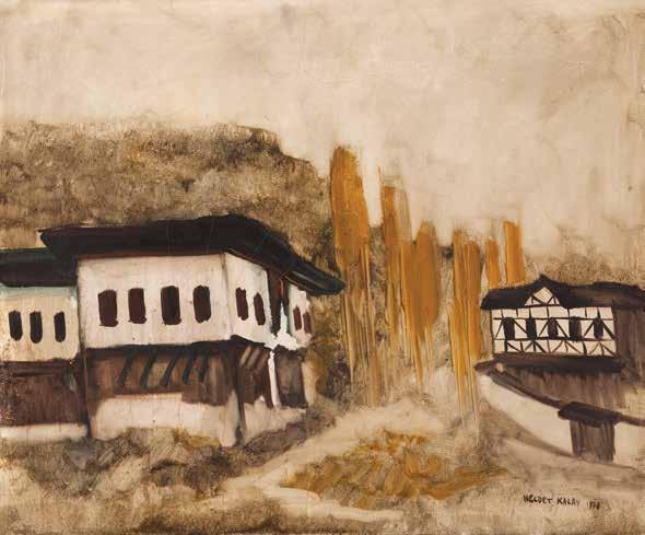 Safranbolu Evleri 1978 köy peyzajı 1986 154 Necdet Kalay (1932-1986) Safranbolu Evleri tuval üzeri yağlıboya imzalı, 58,5 x 72,2 cm., 1978 oil on canvas 6.000-9.000 TL 1.000-1.