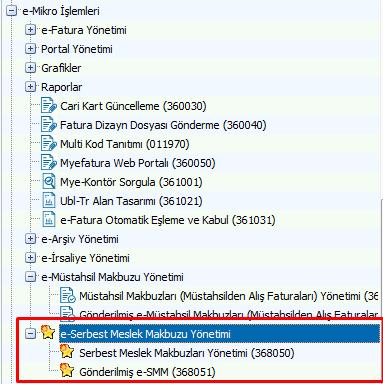 e-smm Modülü Programlarımızın e-mikro İşlemleri modülüne e-serbest Meslek Makbuzu gönderim işlemlerine yönelik Serbest Meslek Makbuzu Yönetimi menüsü