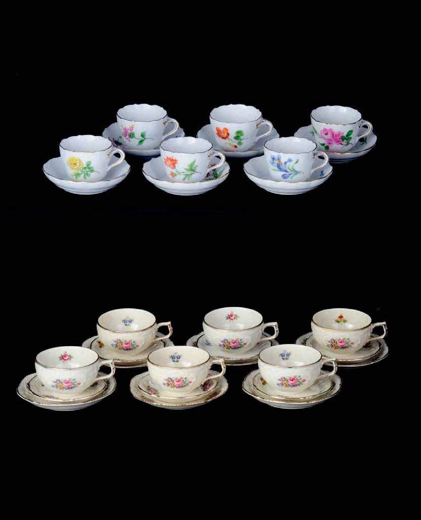 82. MEISSEN KAHVE TAKIMI 1954 Beyaz hamur üzerine farklı desenlerde çiçek motifli altı adet kahve fincanı.