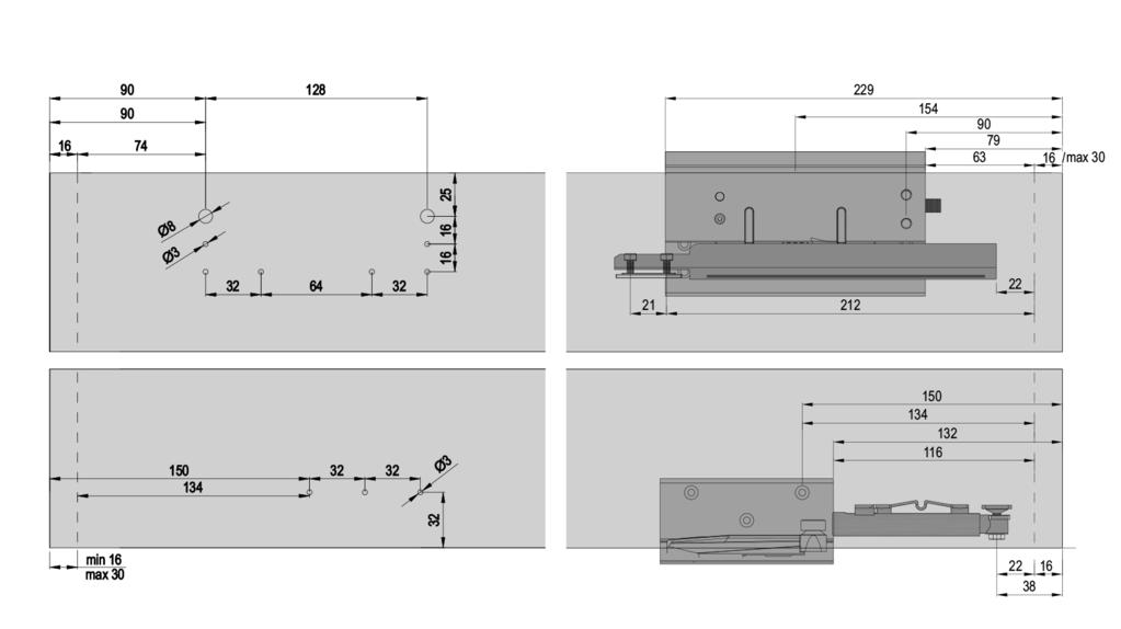 İç Kapak Için Mekanizma Montaj Ölçüleri / Mechanism Mounting Dimensions / Internal Door