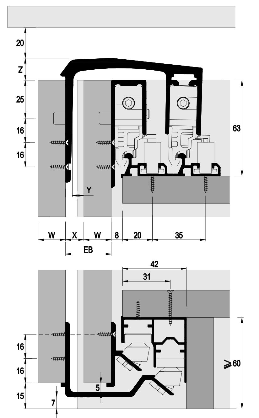 Planlama Ölçüleri / Planning Dimensions Kapak kalınlığı Door Thickness W (mm) Ürün Kodu Code EB Kapaklar arasındaki mesafe Distance between doors Bilgi / Information Üstten çalışan, ayarlanabilen