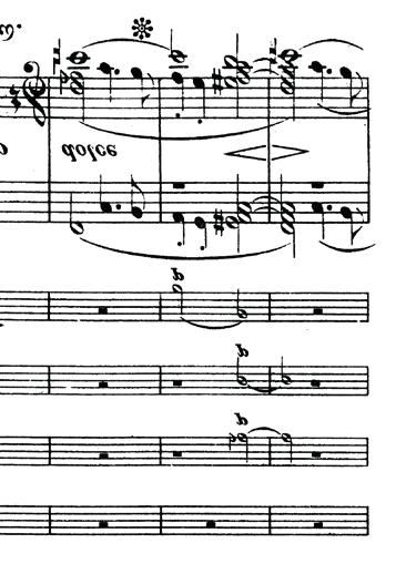 görüşünün ötesine geçmek için notasyonu incelediğimizde; ilk olarak eseri Allegro brillante tempo başlığı hemen devamında sf, f ve fp dinamikleri ile motif x olarak adlandırılan kısımdaki aksanlar