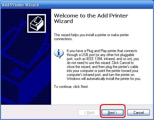 8. Windows Add Printer Wizard ı başlatmak için Add New Printer
